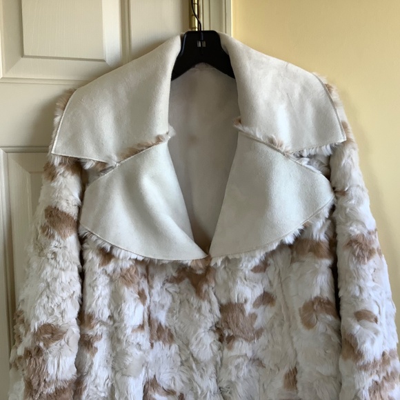 Adrienne Landau Reversible Faux Fur Shearling Coat Ivory Large - Picture 9 of 14
